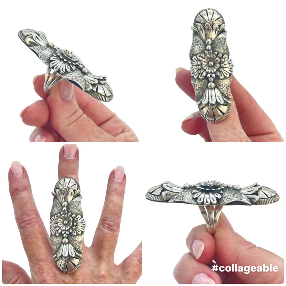 Vintage Eddy Chaco Squash Blossom Silver 3D Knuckle Ring | Handcrafted Sterling - Picture 7 of 15
